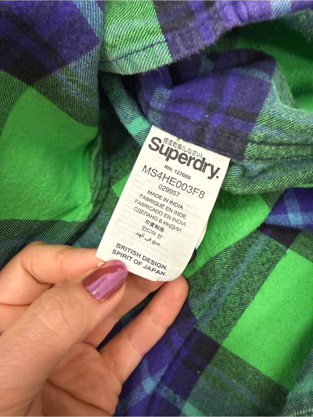 Superdry Men’s Green & Navy Plaid Button-Down Shirt - Picture 4 of 8
